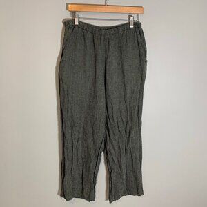 FLAX linen pants 100%‎ linen, pull on elastic waist straight baggy leg